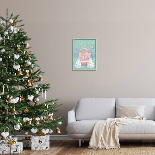 Stupell Industries Pink Ornate Christmas Building Framed Giclee Art